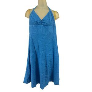J.Crew Womens Halter Dress Blue crinkle Cotton Size 16